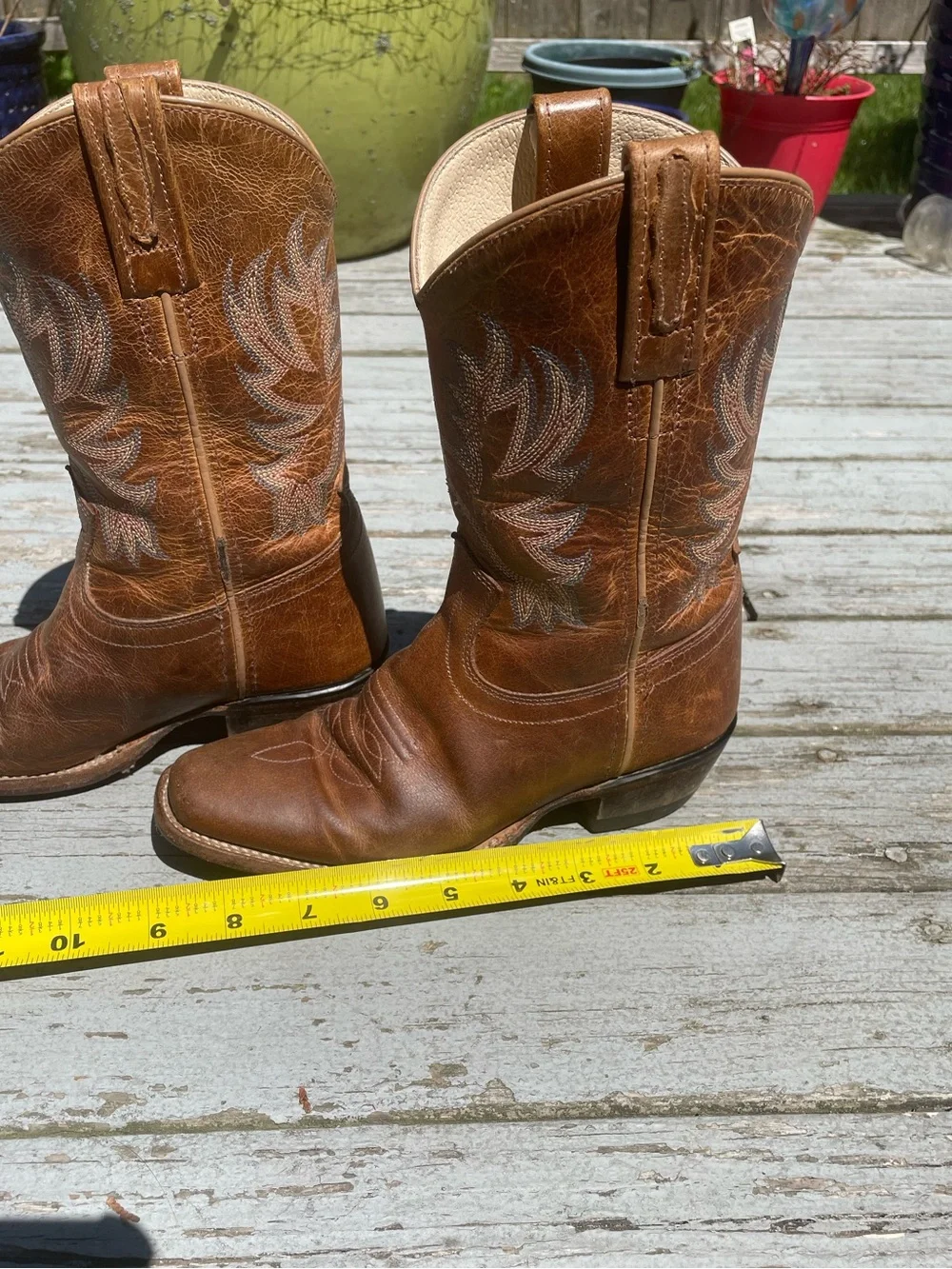 Old West guc leather kids cowboy boots size 13